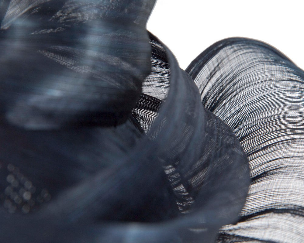 Bespoke navy silk abaca fascinator by Fillies Collection