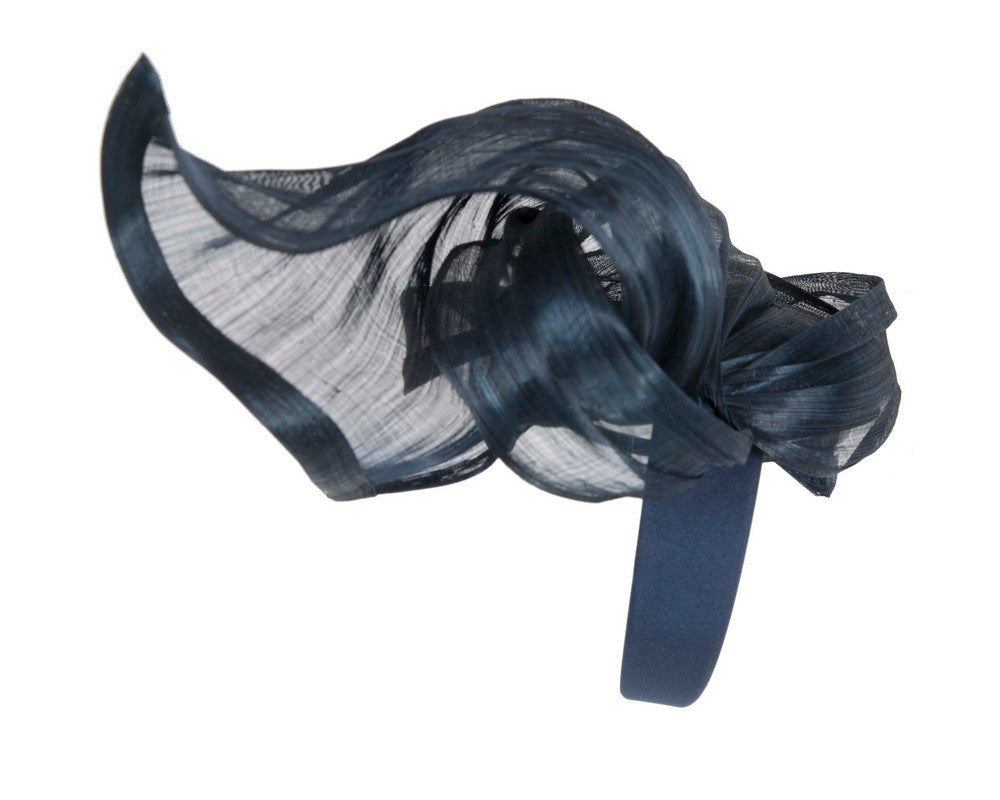 Bespoke navy silk abaca fascinator by Fillies Collection