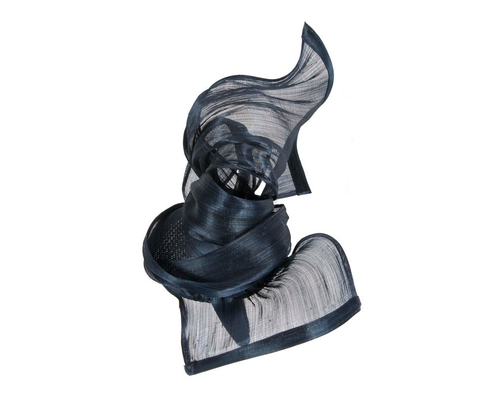 Bespoke navy silk abaca fascinator by Fillies Collection