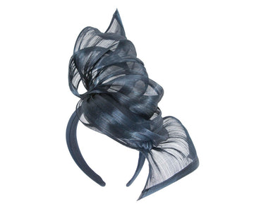 Bespoke navy silk abaca fascinator by Fillies Collection