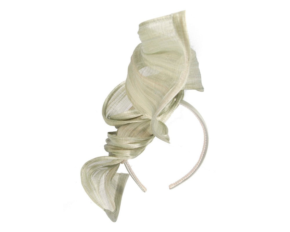 Bespoke olive silk abaca fascinator by Fillies Collection