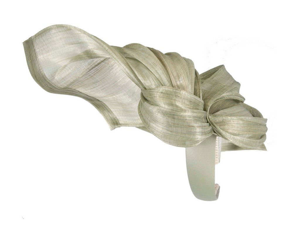 Bespoke olive silk abaca fascinator by Fillies Collection