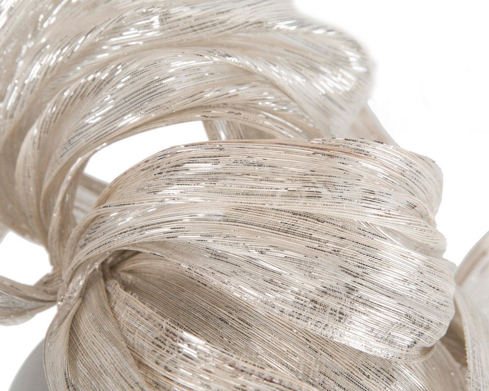 Bespoke silver silk abaca fascinator by Fillies Collection