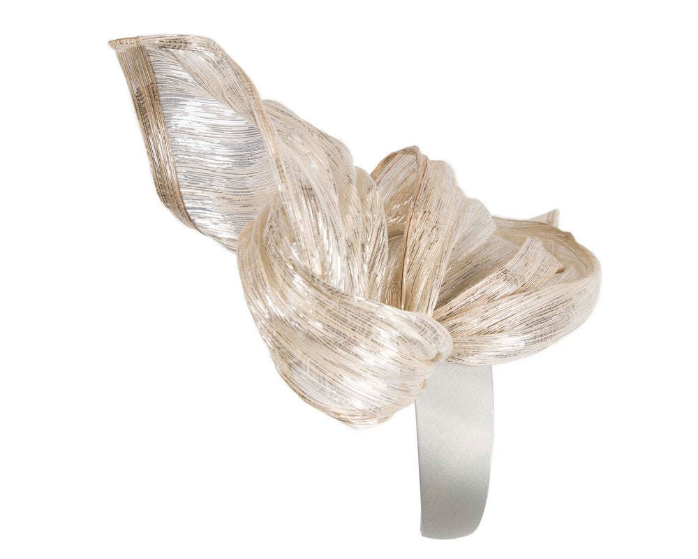 Bespoke silver silk abaca fascinator by Fillies Collection