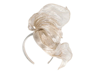 Bespoke silver silk abaca fascinator by Fillies Collection