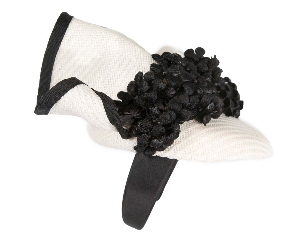 White & black pillbox with flowers by Fillies Collection
