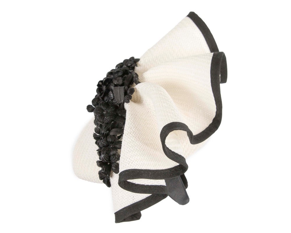 White & black pillbox with flowers by Fillies Collection