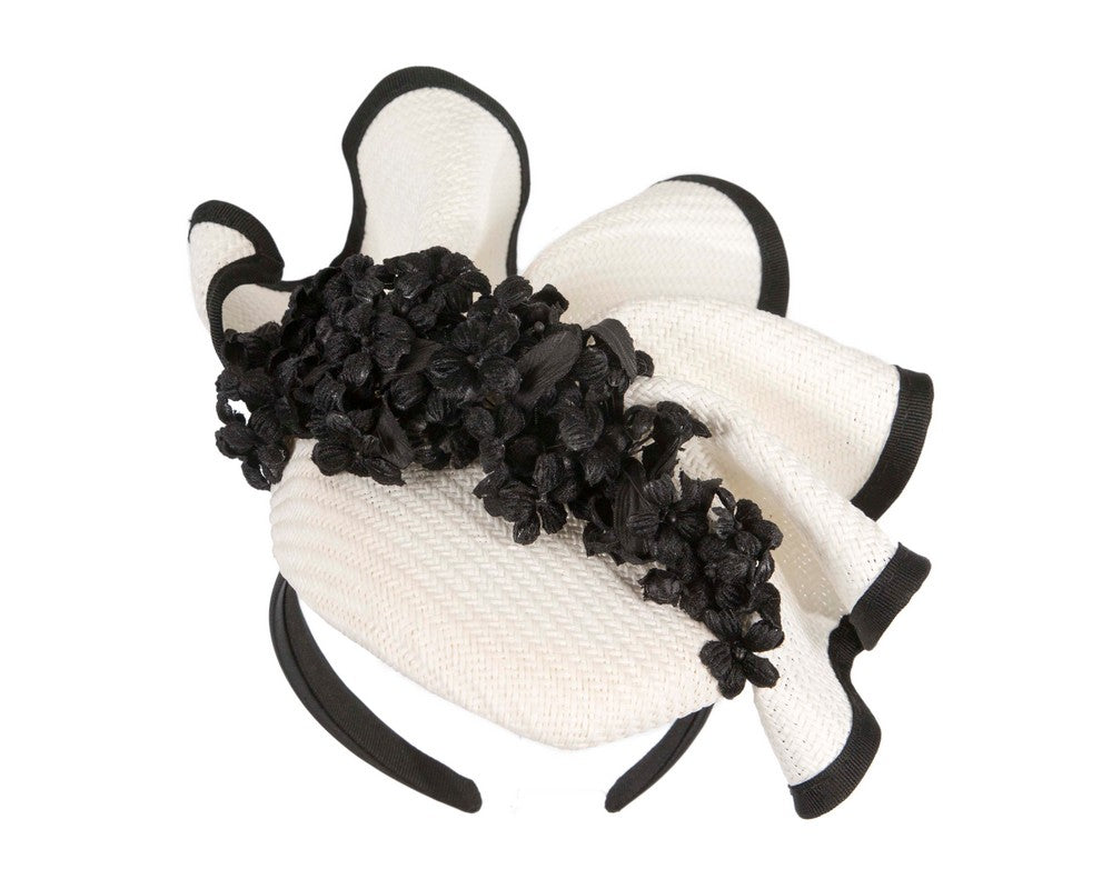 White & black pillbox with flowers by Fillies Collection