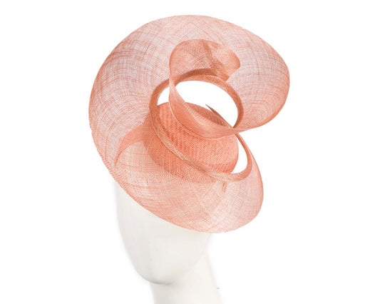 Bespoke coral sinamay fascinator by Fillies Collection-0