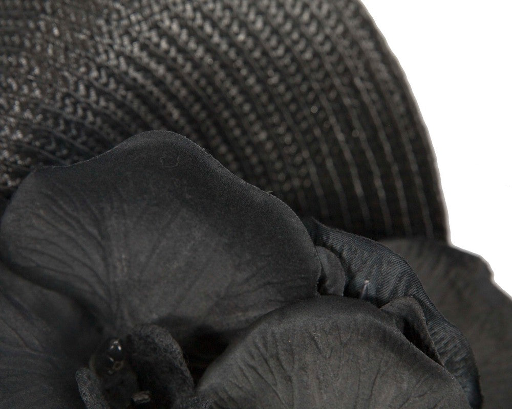 Large black fascinator with orchids by Fillies Collection