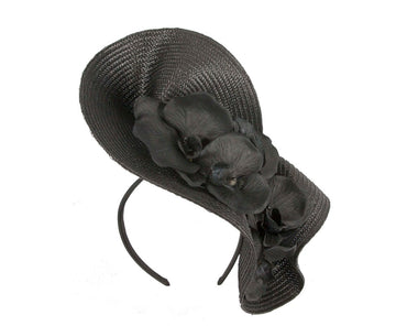 Large black fascinator with orchids by Fillies Collection