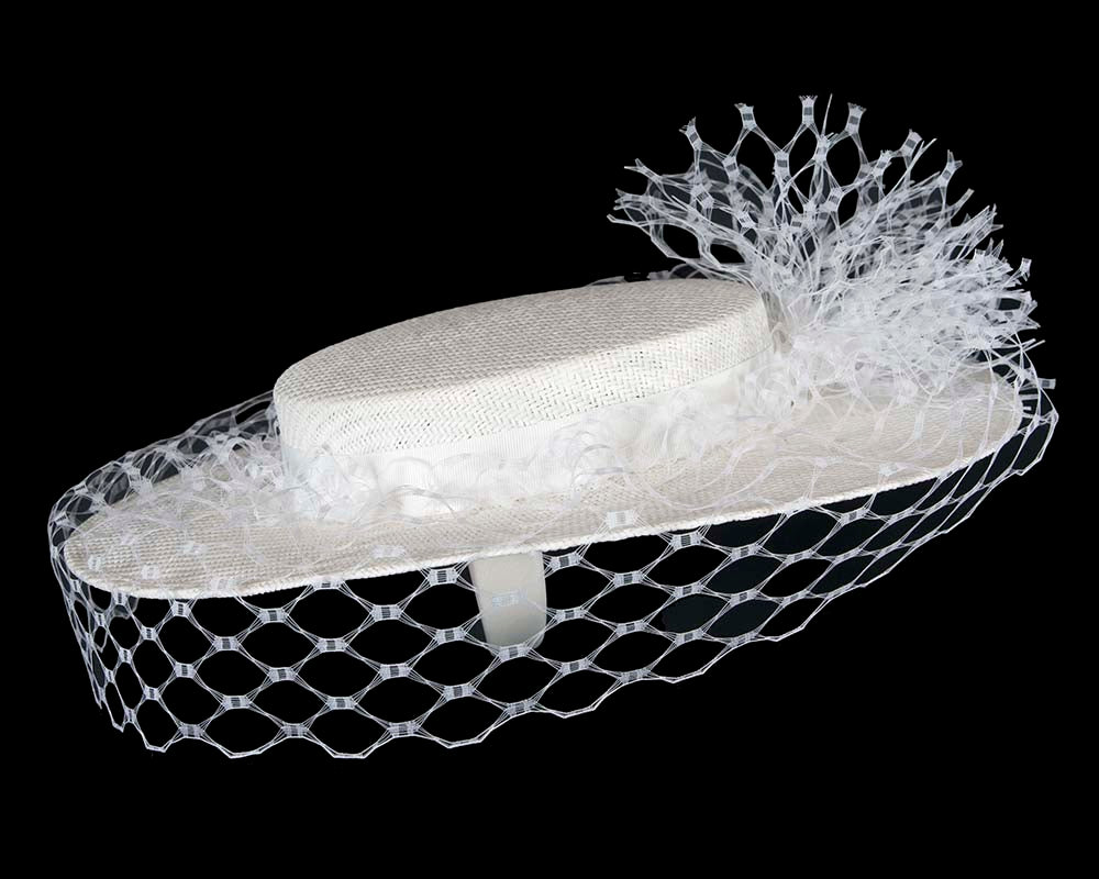 White boater hat with face veil by Fillies Collection