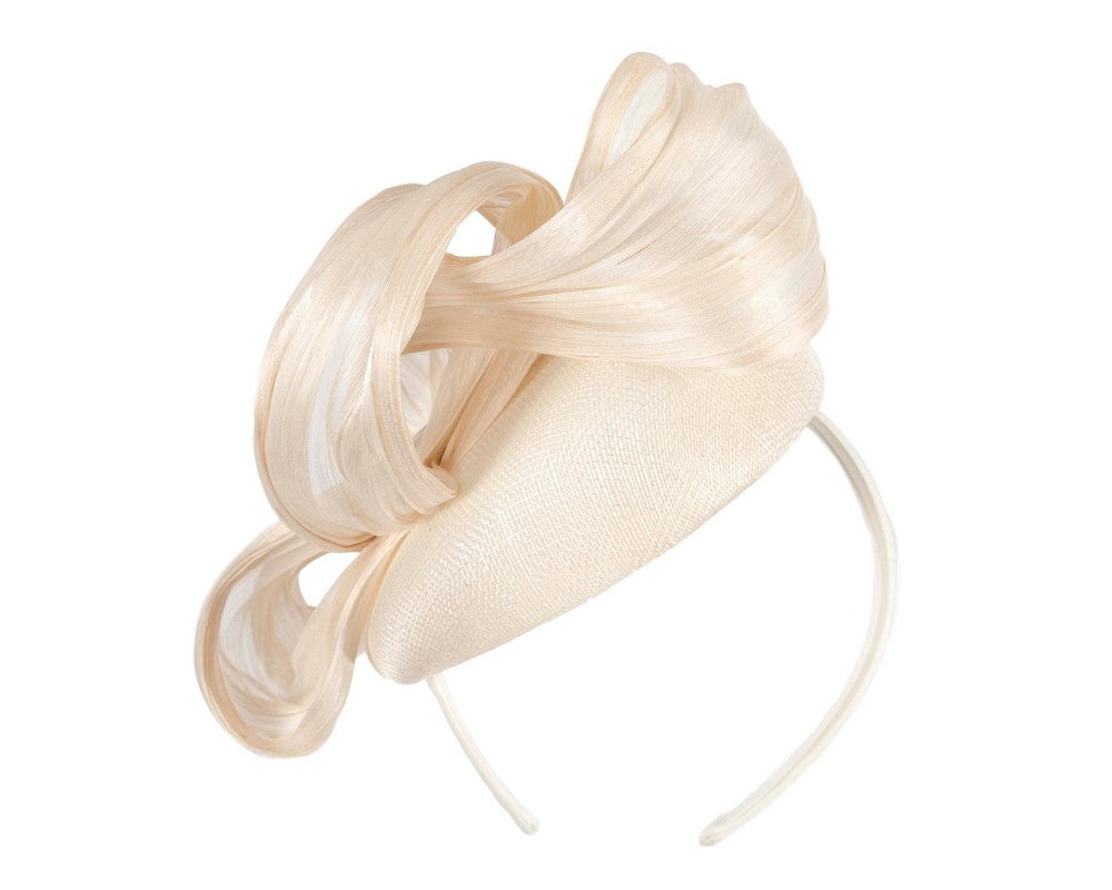 Cream pillbox fascinator with silk abaca bow by Fillies Collection