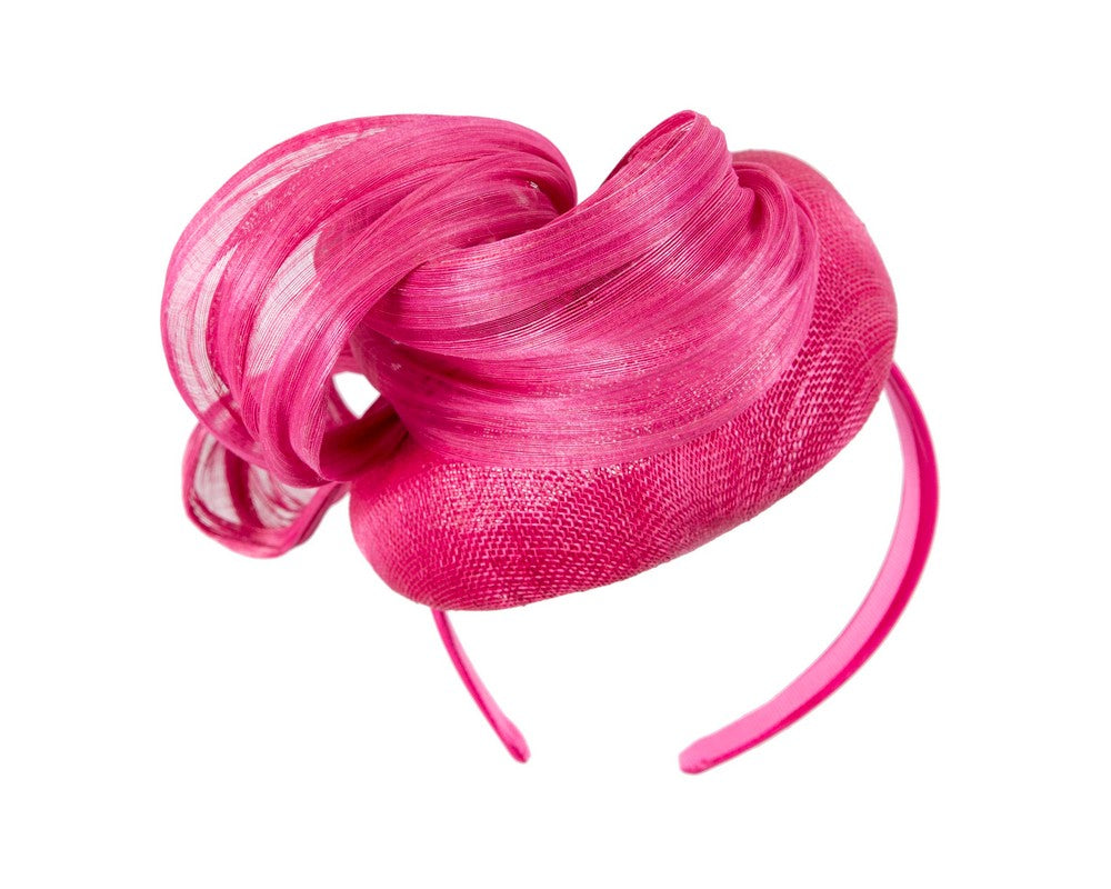 Fuchsia pillbox fascinator with silk abaca bow by Fillies Collection