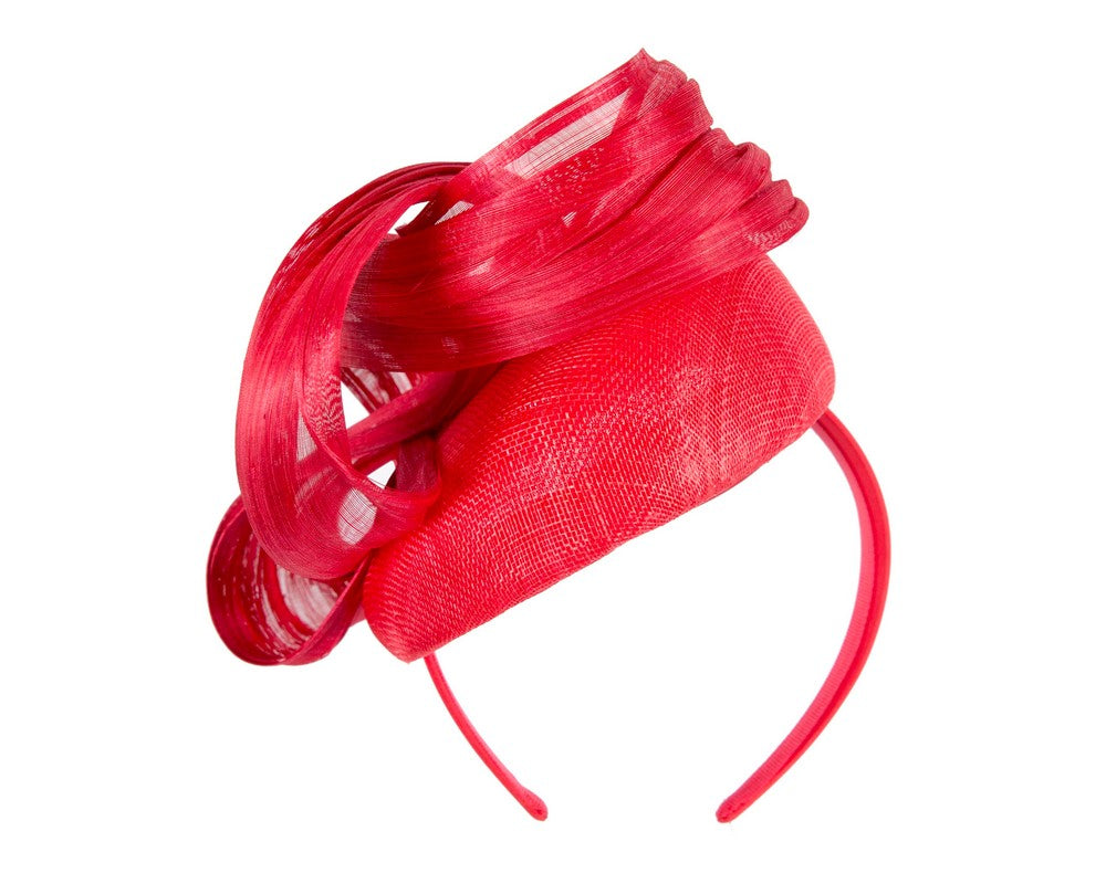 Red pillbox fascinator with silk abaca bow by Fillies Collection S307R-5