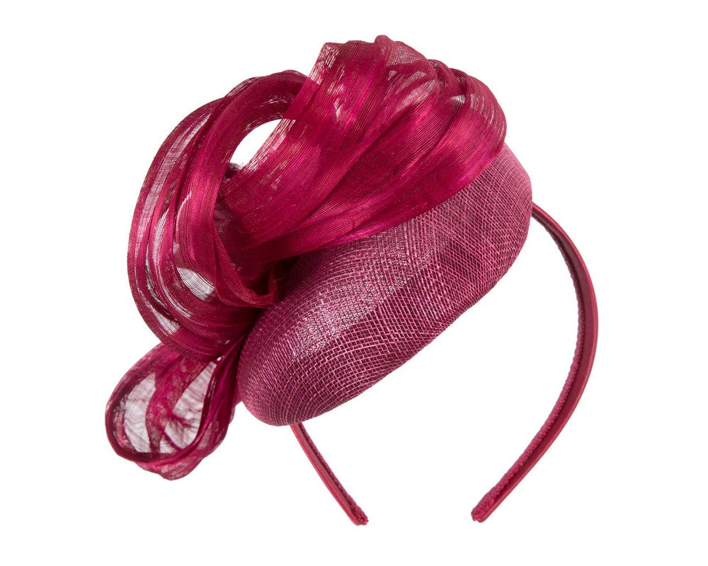 Wine pillbox fascinator with silk abaca bow by Fillies Collection-5