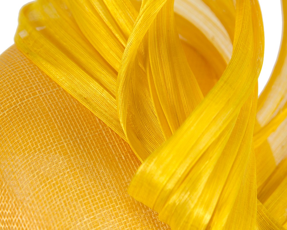 Yellow pillbox fascinator with silk abaca bow by Fillies Collection