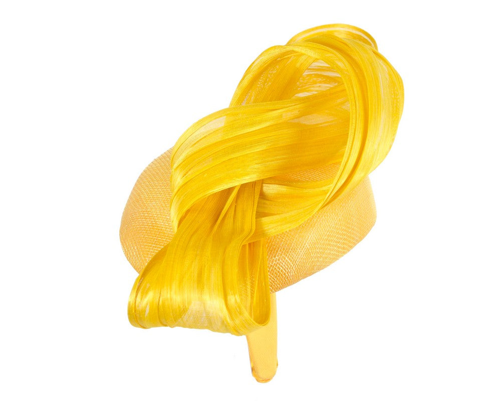 Yellow pillbox fascinator with silk abaca bow by Fillies Collection