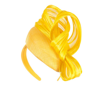 Yellow pillbox fascinator with silk abaca bow by Fillies Collection