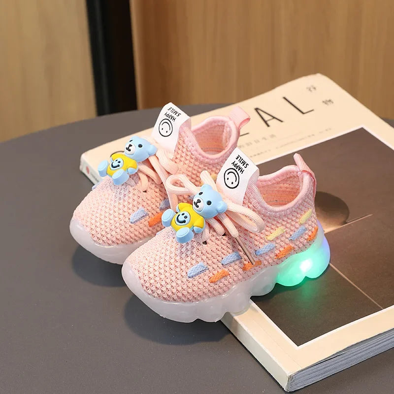 Lightweight Breathable Shoes with LED and rubber sole for Children-5