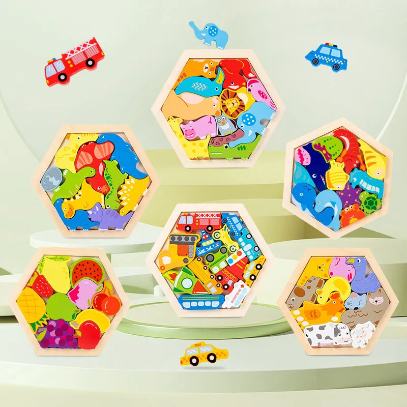 Wooden Toy Hexagonal Tangram for Children Multivariant-1