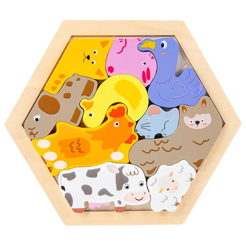 Wooden Toy Hexagonal Tangram for Children Multivariant-9