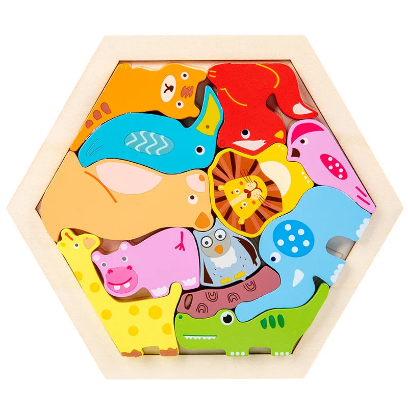 Wooden Toy Hexagonal Tangram for Children Multivariant-5