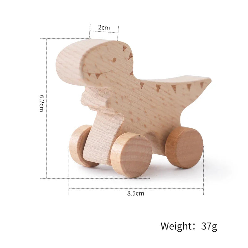 1 pc Beech Wood Montessori Toy Dinosaur with wheels multivariant-5
