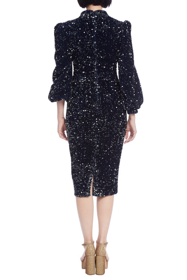 Badgley Mischka Long-Sleeved Sequins Velvet Coat Dress