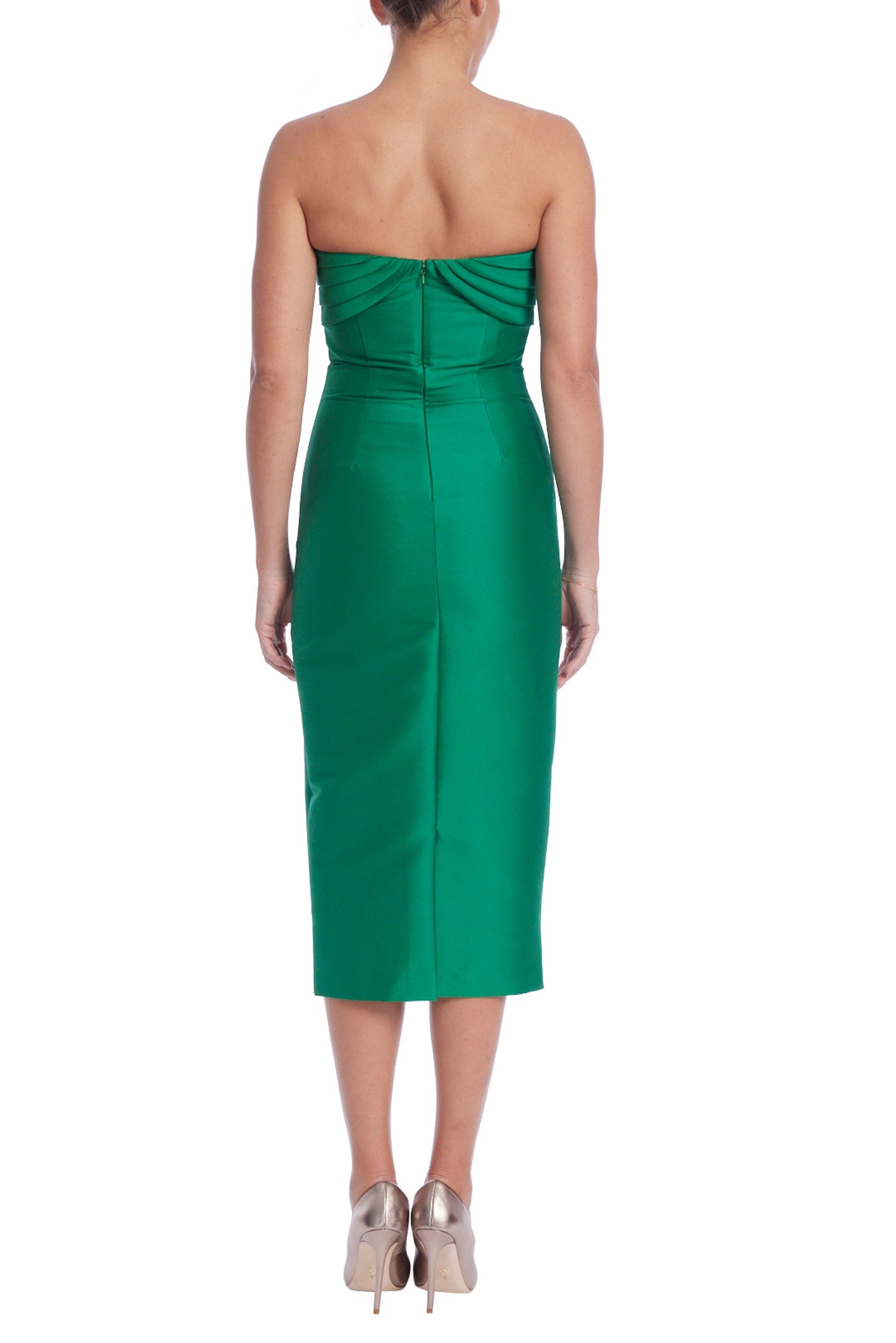 Badgley Mischka Strapless Fitted Sweetheart Neck Pit Bust Midi Bodice Mikado Dress-2