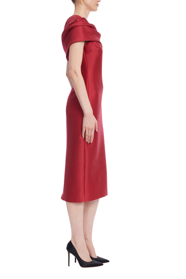 Badgley Mischka Asymmetrical Neckline Drapes Over Folded One Shoulder Fitted Midi Dress-1