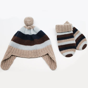 BABY STRIPED EARFLAP WITH POM POM-1