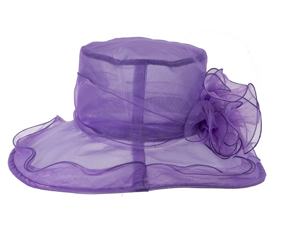 Large Purple Organza Racing Hat with flower-5