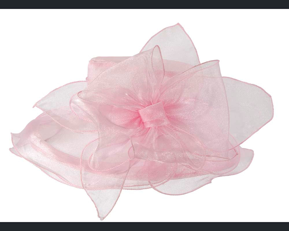 Large Pink Organza Racing Hat with bow-5