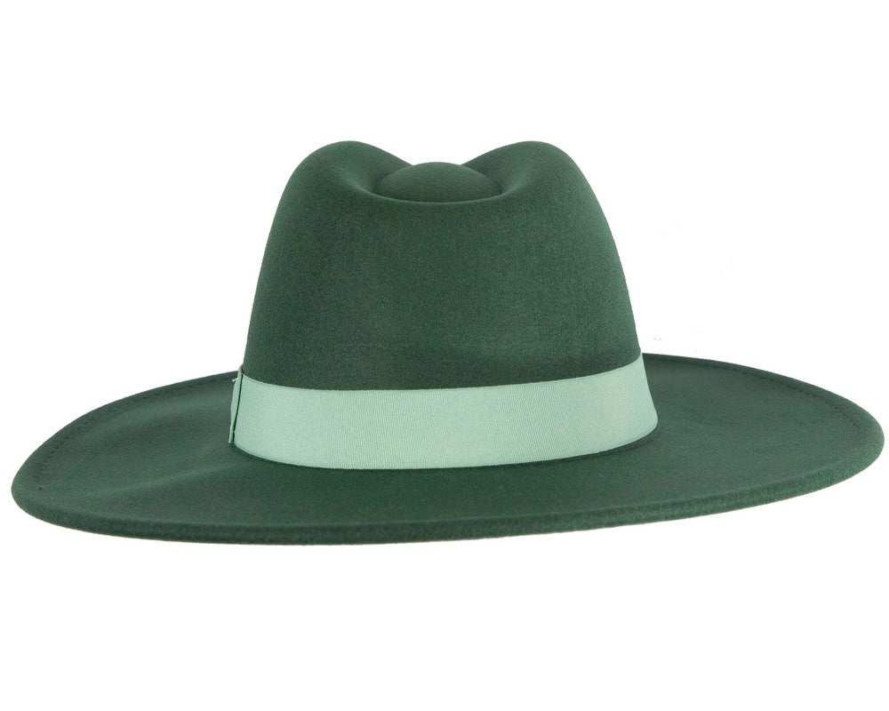 Green wide brim fedora hat