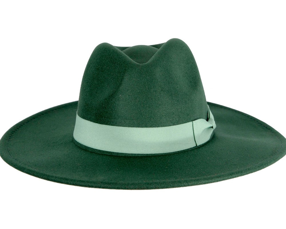 Green wide brim fedora hat