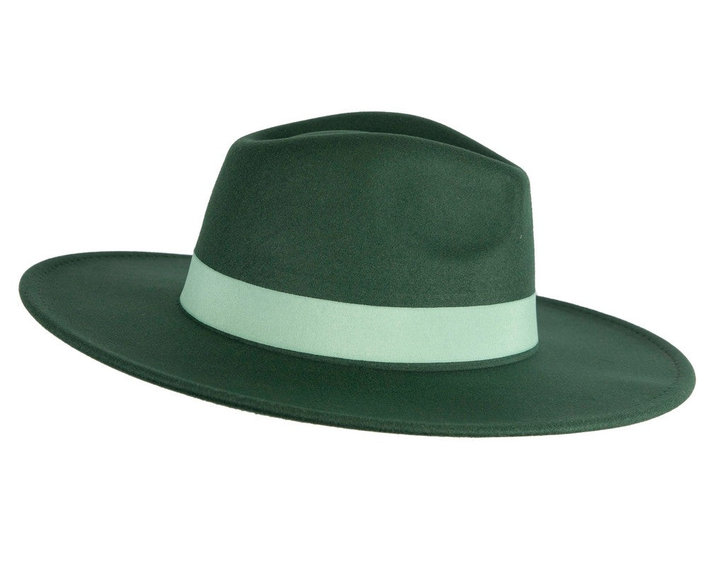 Green wide brim fedora hat