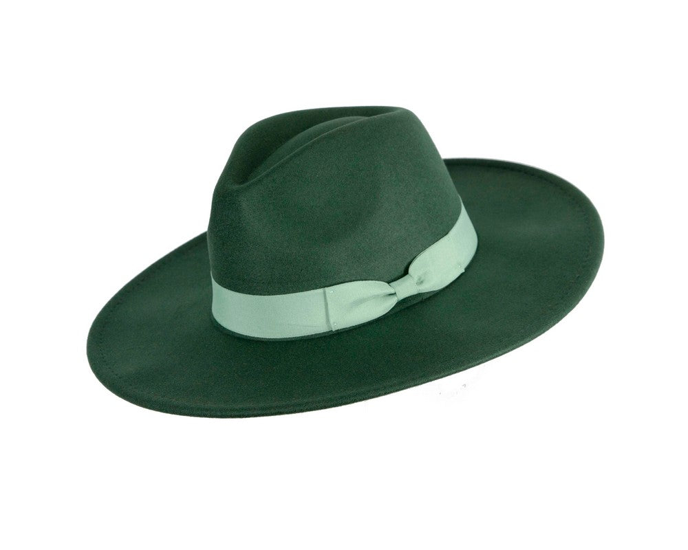 Green wide brim fedora hat