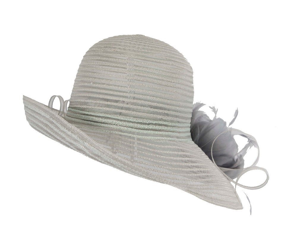 Silver hat with feather flower