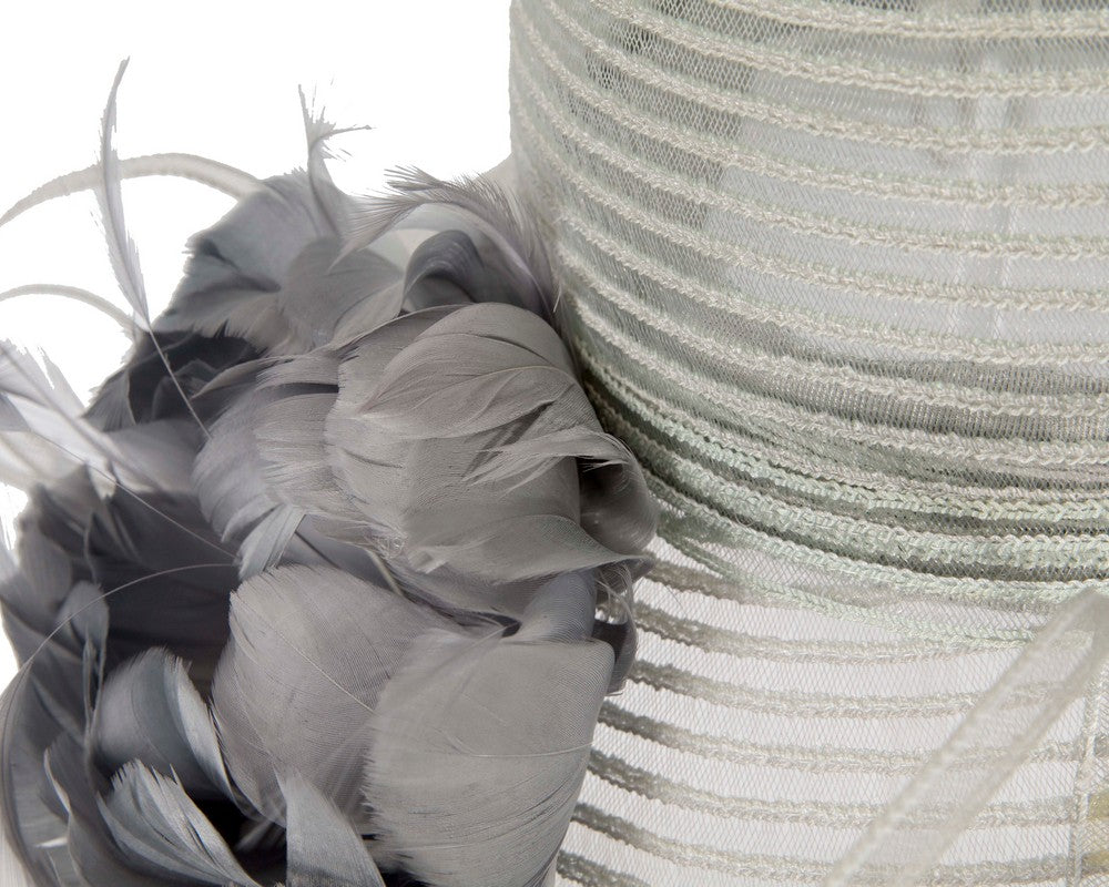 Silver hat with feather flower
