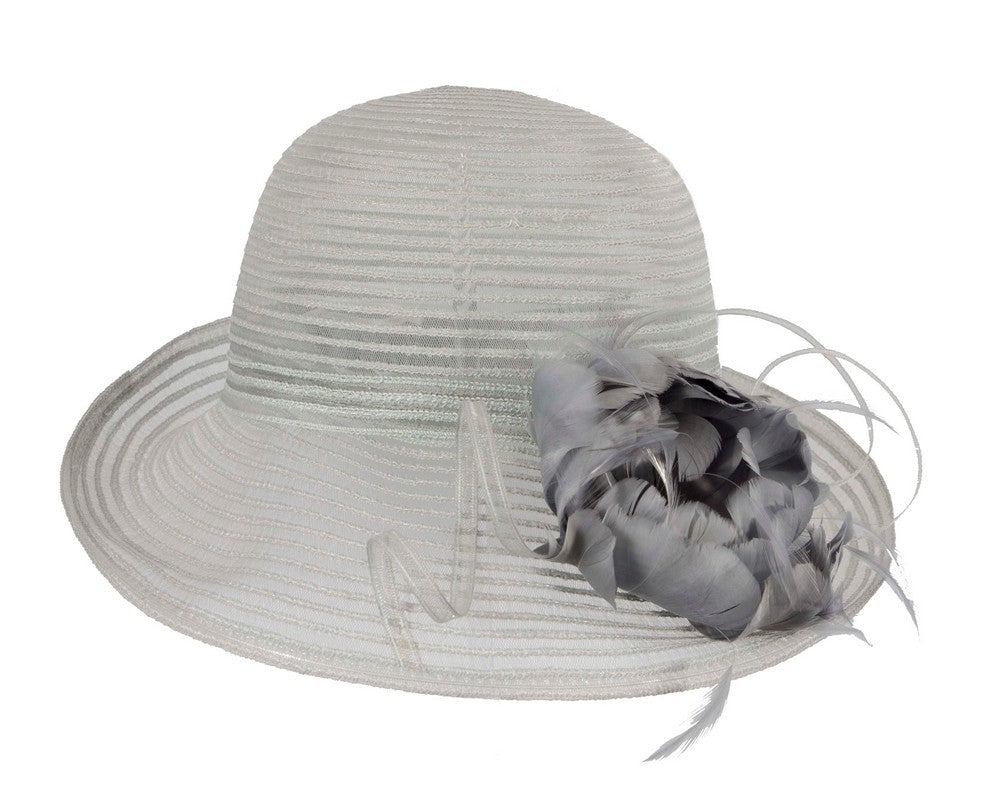 Silver hat with feather flower