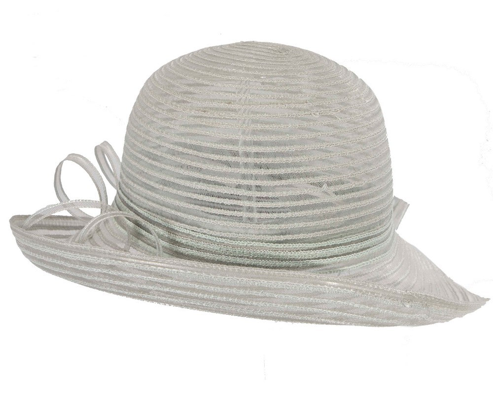 Silver hat with feather flower