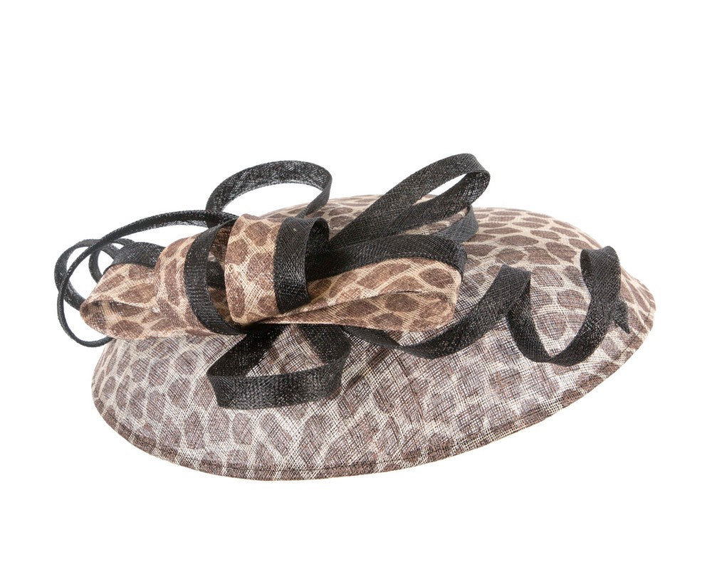 Large giraffe pattern sinamay fascinator hat