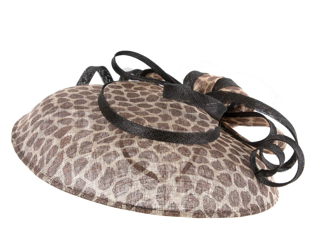 Large giraffe pattern sinamay fascinator hat