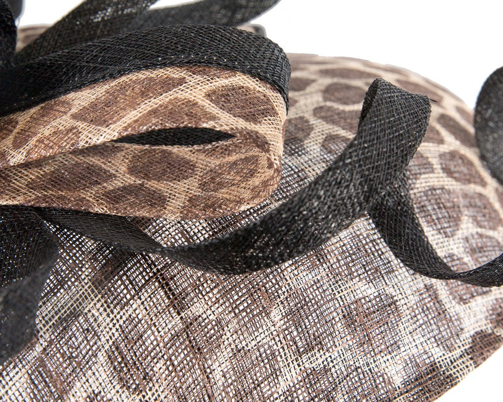 Large giraffe pattern sinamay fascinator hat