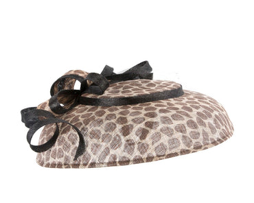 Large giraffe pattern sinamay fascinator hat