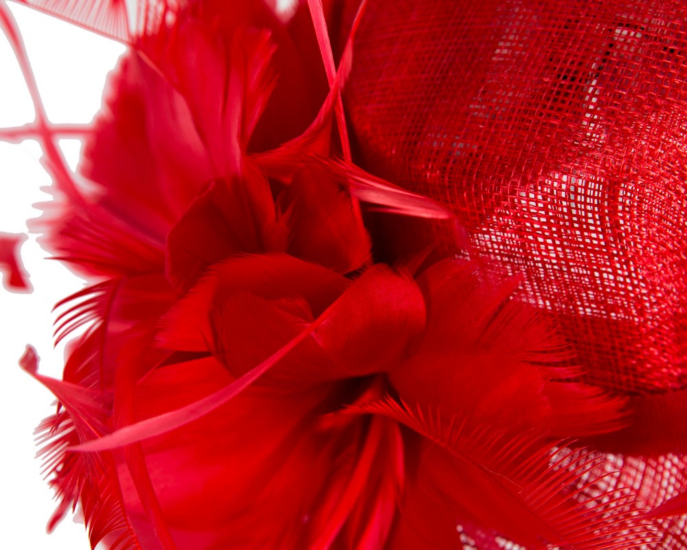 Red sinamay and feathers fascinator