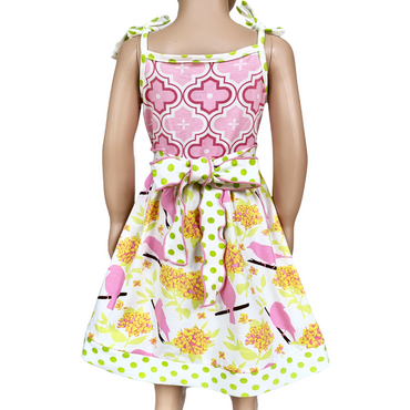 Girls Easter Dress Spring Birds and Pink Arabesque Cotton Knit Spaghetti Straps-1