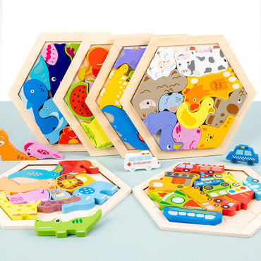 Wooden Toy Hexagonal Tangram for Children Multivariant-0