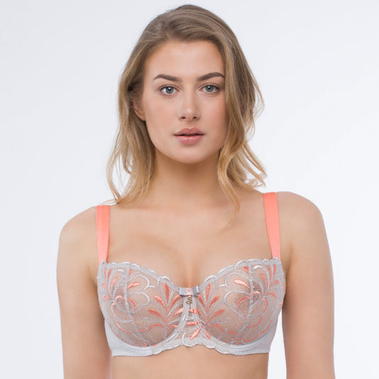 Sheer Mesh Embroidered Balconette Bra Sweet-0